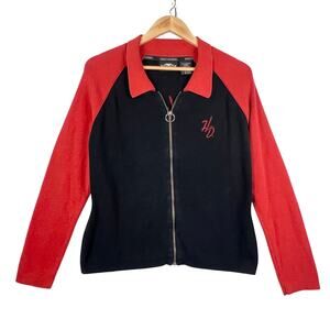 VTG Harley Davidson Orange Full Zip Embroidered Logo Women's Knit Cardigan L